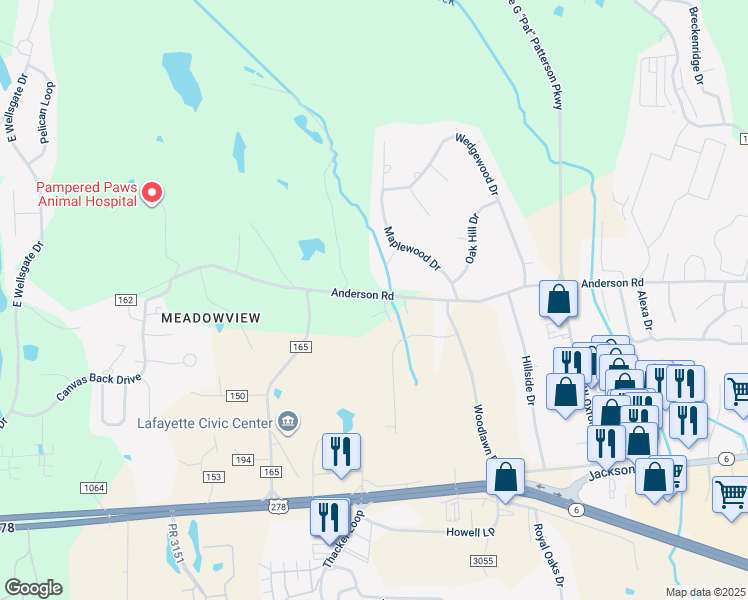 map of restaurants, bars, coffee shops, grocery stores, and more near 171 County Road 162 in Oxford