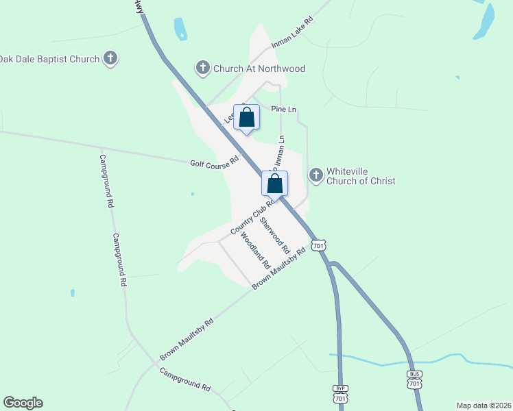 map of restaurants, bars, coffee shops, grocery stores, and more near 88 Country Club Road in Whiteville