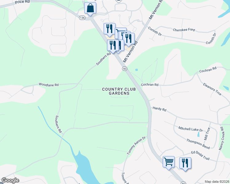 map of restaurants, bars, coffee shops, grocery stores, and more near 3645 Garden Boulevard in Gainesville