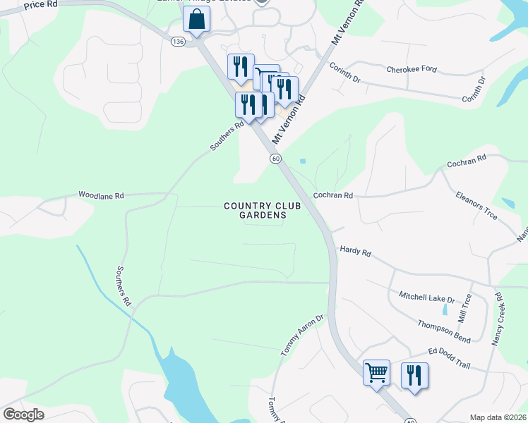 map of restaurants, bars, coffee shops, grocery stores, and more near 3645 Garden Boulevard in Gainesville