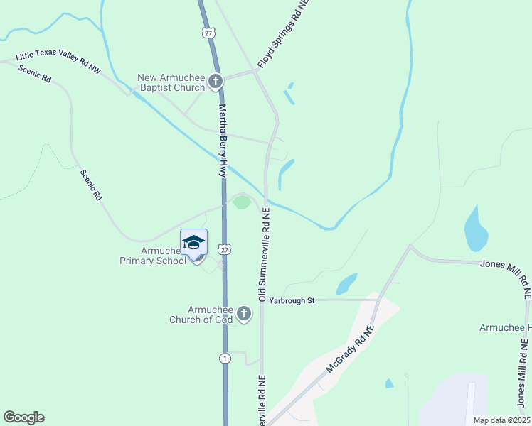 map of restaurants, bars, coffee shops, grocery stores, and more near 2524 Old Summerville Road in Rome