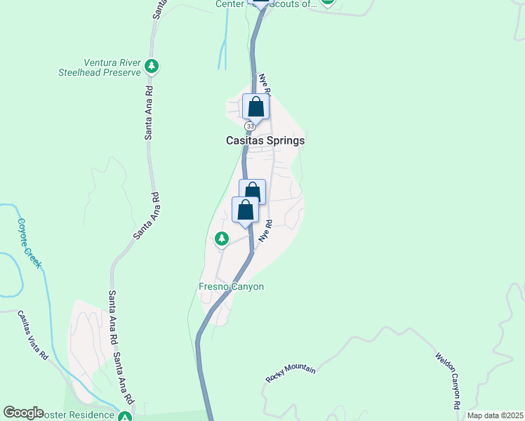 map of restaurants, bars, coffee shops, grocery stores, and more near 8683 Nye Road in Ventura