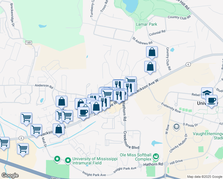 map of restaurants, bars, coffee shops, grocery stores, and more near 2017 Dundee Street in Oxford
