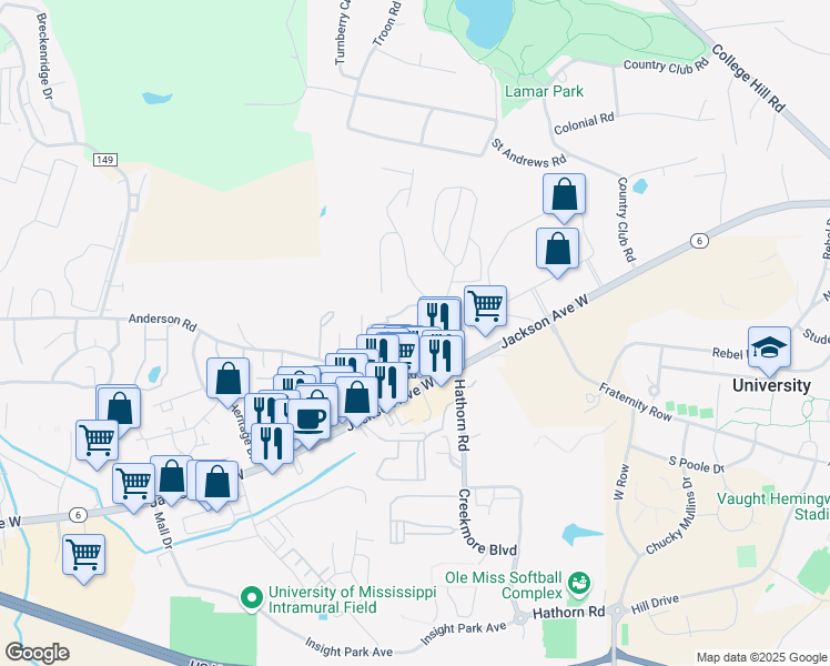 map of restaurants, bars, coffee shops, grocery stores, and more near 2011 Dundee Street in Oxford