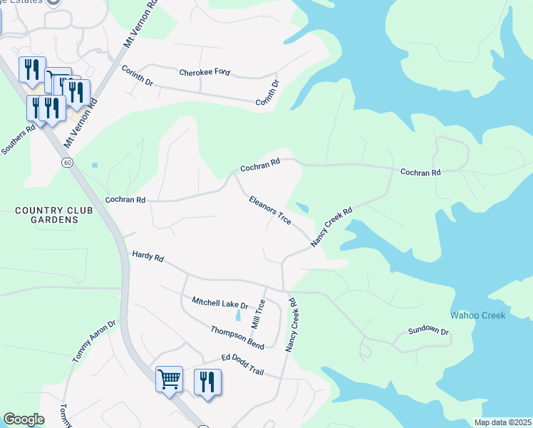 map of restaurants, bars, coffee shops, grocery stores, and more near 3641 Eleanors Trce in Gainesville