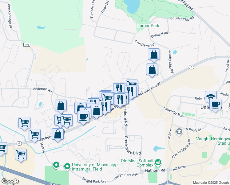 map of restaurants, bars, coffee shops, grocery stores, and more near 2017 Dundee Street in Oxford
