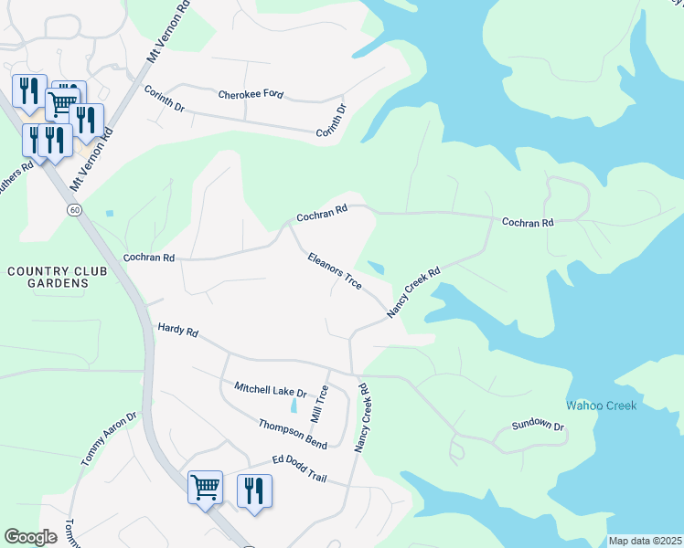 map of restaurants, bars, coffee shops, grocery stores, and more near 3639 Eleanors Trce in Gainesville