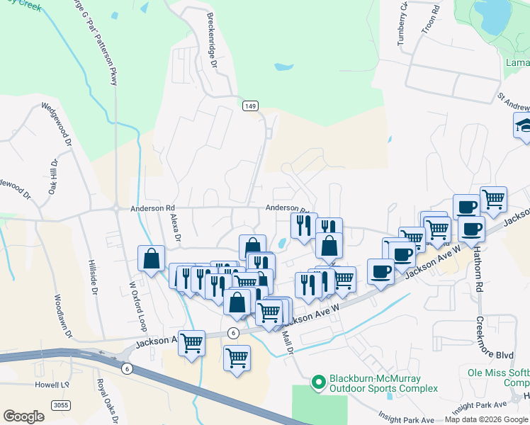 map of restaurants, bars, coffee shops, grocery stores, and more near 2210 Anderson Road in Oxford