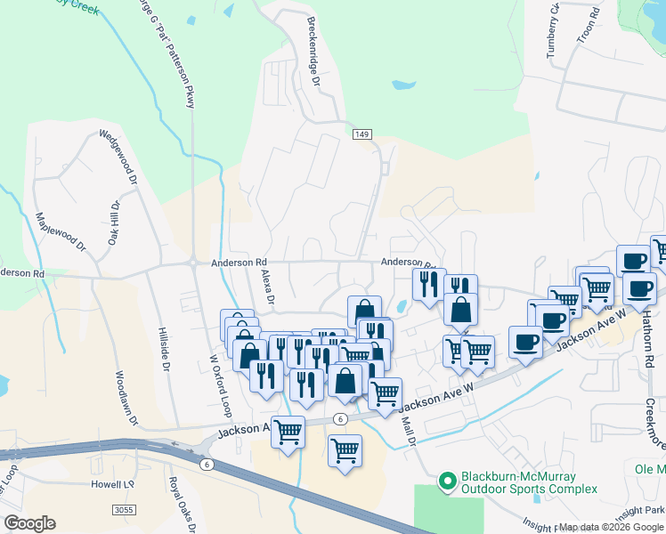 map of restaurants, bars, coffee shops, grocery stores, and more near 100 Jamie Cove in Oxford