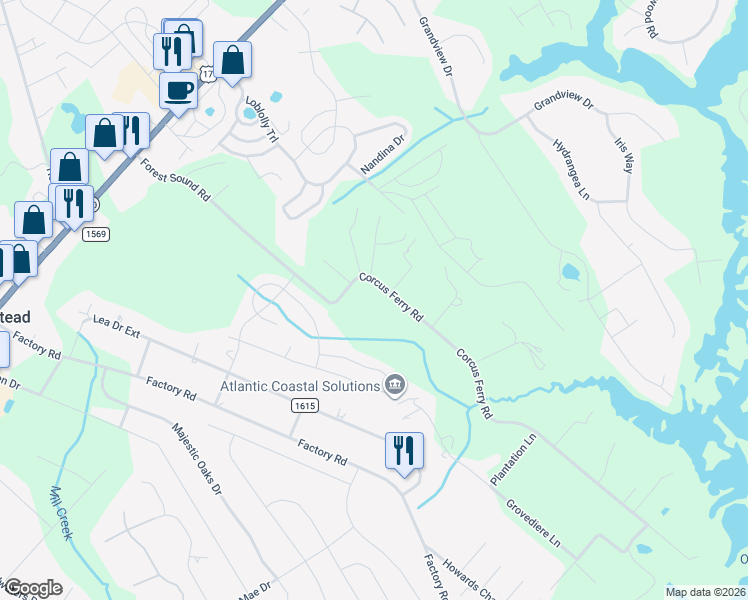 map of restaurants, bars, coffee shops, grocery stores, and more near 770 Corcus Ferry Road in Hampstead