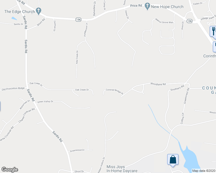 map of restaurants, bars, coffee shops, grocery stores, and more near 3826 Covered Bridge Place in Gainesville