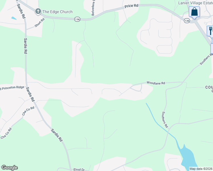 map of restaurants, bars, coffee shops, grocery stores, and more near 3826 Covered Bridge Place in Gainesville