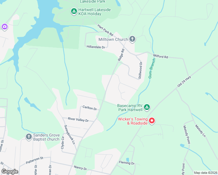 map of restaurants, bars, coffee shops, grocery stores, and more near 1006 Ridge Road in Hartwell