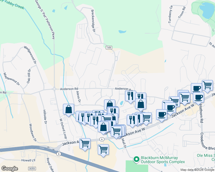 map of restaurants, bars, coffee shops, grocery stores, and more near 6 Aspen Drive in Oxford