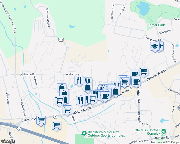 map of restaurants, bars, coffee shops, grocery stores, and more near 2101 Anderson Road in Oxford