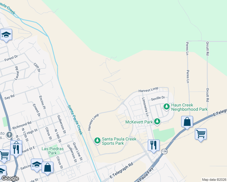 map of restaurants, bars, coffee shops, grocery stores, and more near in Santa Paula