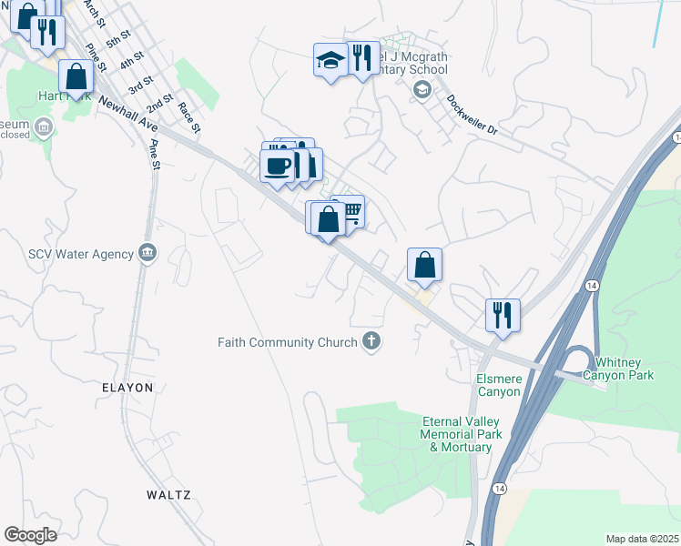 map of restaurants, bars, coffee shops, grocery stores, and more near 23637 Canyon Crest Drive in Santa Clarita