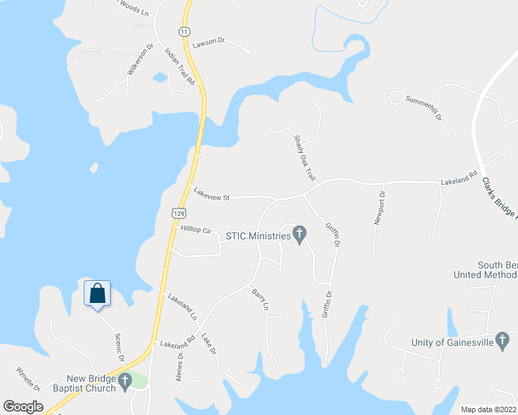 map of restaurants, bars, coffee shops, grocery stores, and more near 3447 Lakeland Road in Gainesville