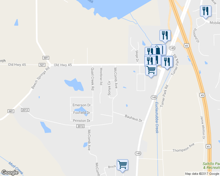 map of restaurants, bars, coffee shops, grocery stores, and more near 118 Sonya Circle in Saltillo