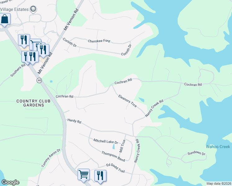 map of restaurants, bars, coffee shops, grocery stores, and more near 3662 Eleanors Trce in Gainesville