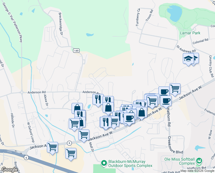 map of restaurants, bars, coffee shops, grocery stores, and more near 1823 Stafford Cove in Oxford