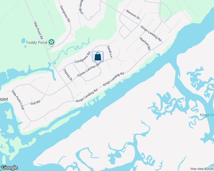 map of restaurants, bars, coffee shops, grocery stores, and more near 1725 Kings Landing Road in Hampstead