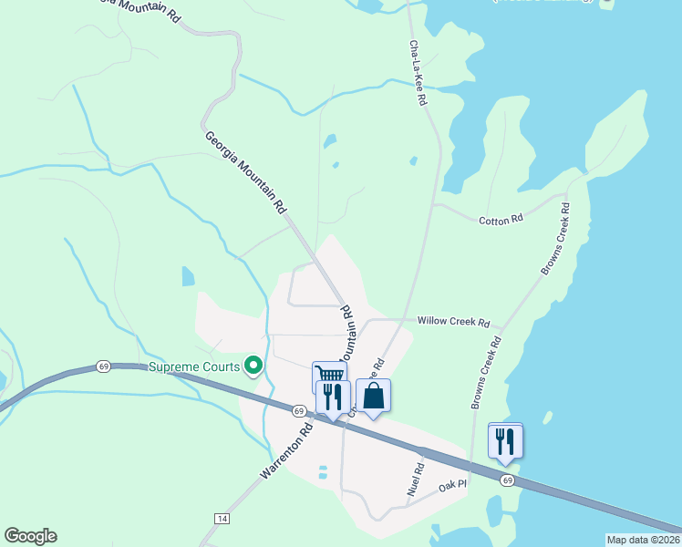 map of restaurants, bars, coffee shops, grocery stores, and more near 423 Georgia Mountain Road in Guntersville