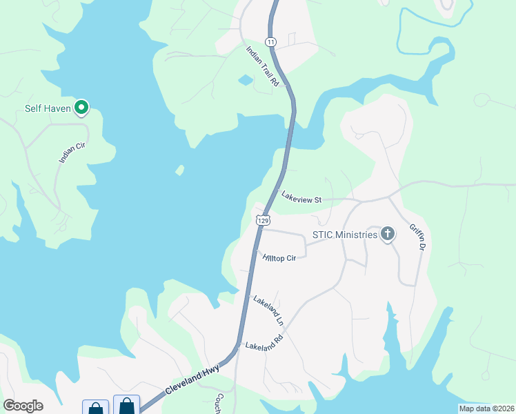 map of restaurants, bars, coffee shops, grocery stores, and more near 3283 Cleveland Highway in Gainesville