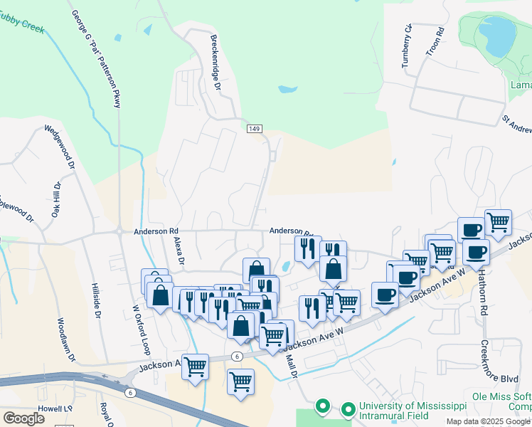 map of restaurants, bars, coffee shops, grocery stores, and more near 110 Anchorage Road in Oxford