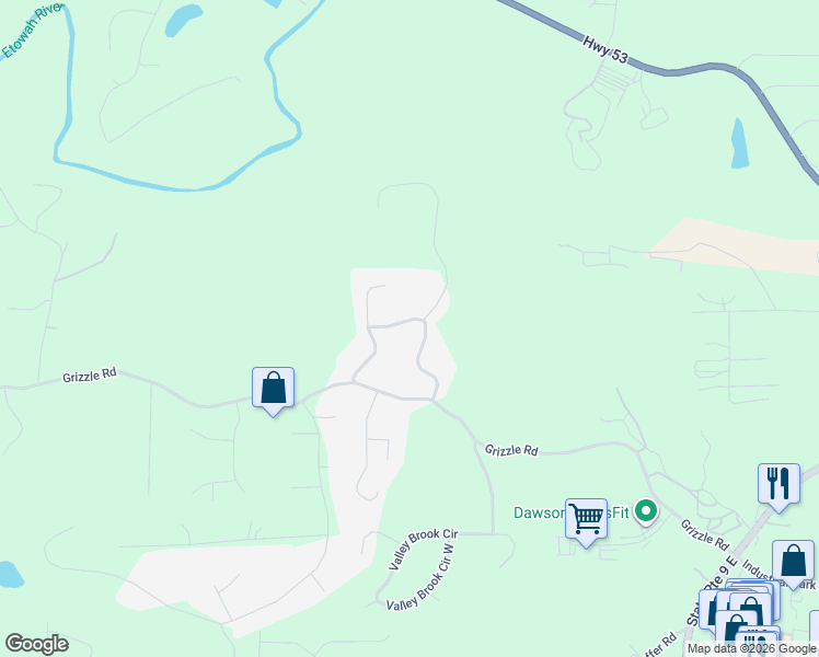 map of restaurants, bars, coffee shops, grocery stores, and more near 37 Wood Valley Trace in Dawsonville