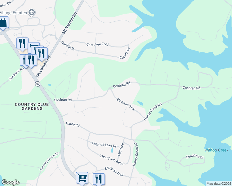map of restaurants, bars, coffee shops, grocery stores, and more near 3662 Eleanors Trce in Gainesville