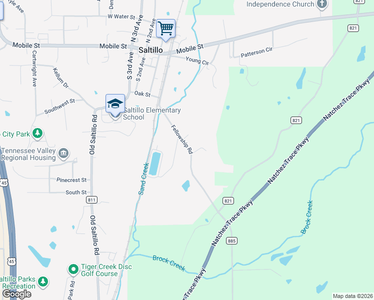 map of restaurants, bars, coffee shops, grocery stores, and more near Fellowship Rd in Saltillo