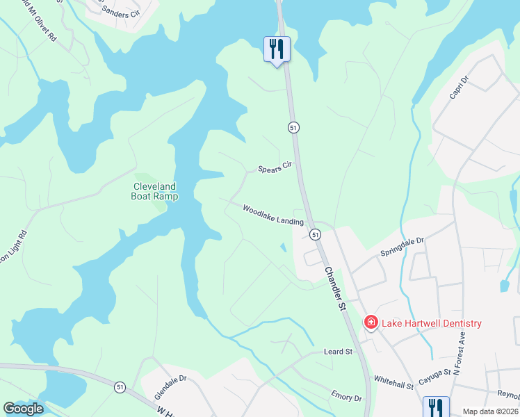 map of restaurants, bars, coffee shops, grocery stores, and more near 200 Woodlake Landing in Hartwell