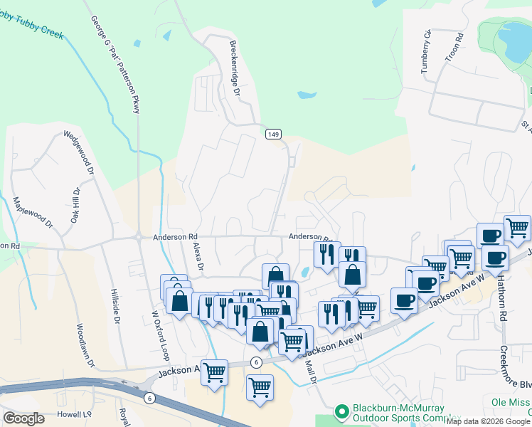 map of restaurants, bars, coffee shops, grocery stores, and more near 110 Anchorage Road in Oxford