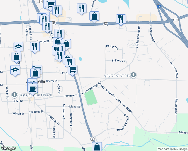 map of restaurants, bars, coffee shops, grocery stores, and more near 197 Martin Luther King Drive in Adairsville