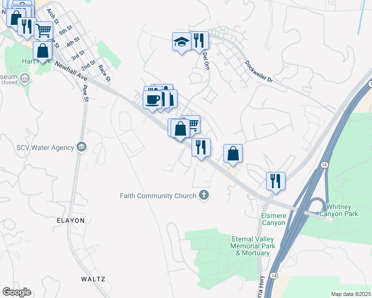 map of restaurants, bars, coffee shops, grocery stores, and more near 23637 Canyon Crest Drive in Santa Clarita