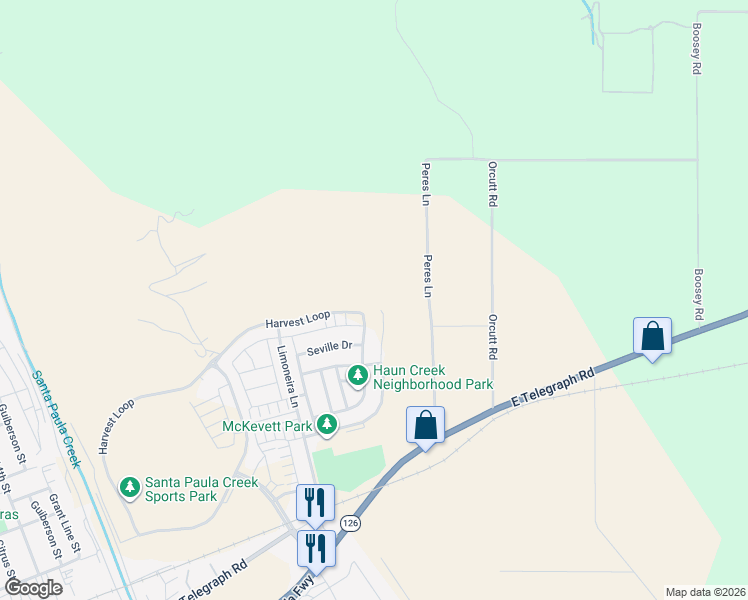 map of restaurants, bars, coffee shops, grocery stores, and more near 561 Eureka Drive in Santa Paula