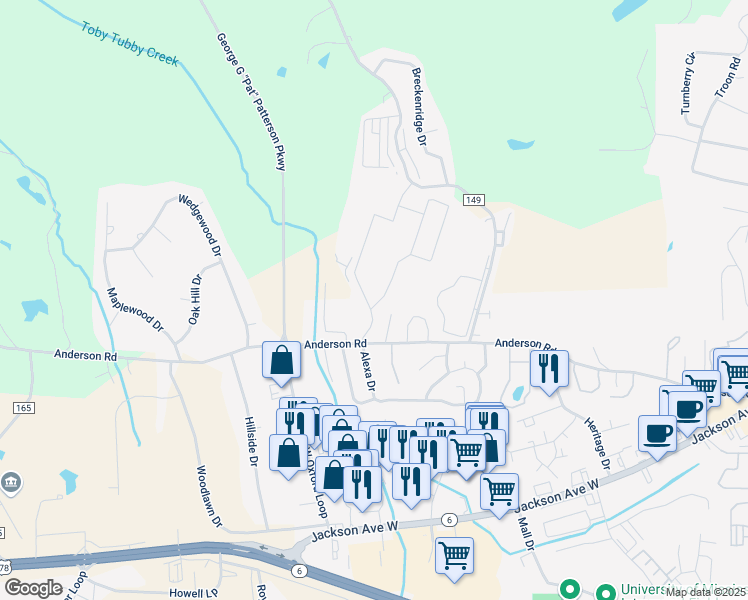 map of restaurants, bars, coffee shops, grocery stores, and more near 2405 Anderson Road in Oxford