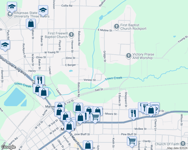 map of restaurants, bars, coffee shops, grocery stores, and more near 245 Veneer Street in Malvern