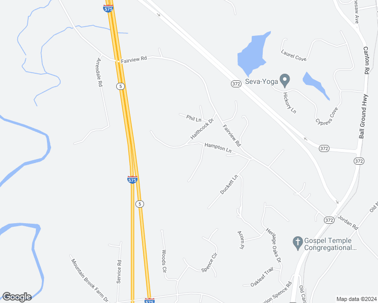 map of restaurants, bars, coffee shops, grocery stores, and more near 339 Hampton Lane in Ball Ground