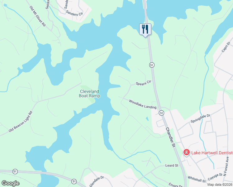 map of restaurants, bars, coffee shops, grocery stores, and more near 320 Woodlake Landing in Hartwell