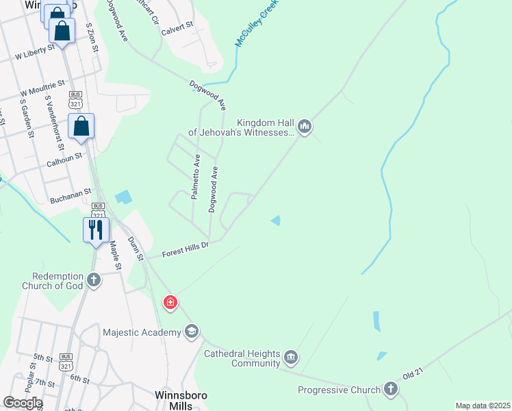 map of restaurants, bars, coffee shops, grocery stores, and more near 403 Forest Hills Drive in Winnsboro
