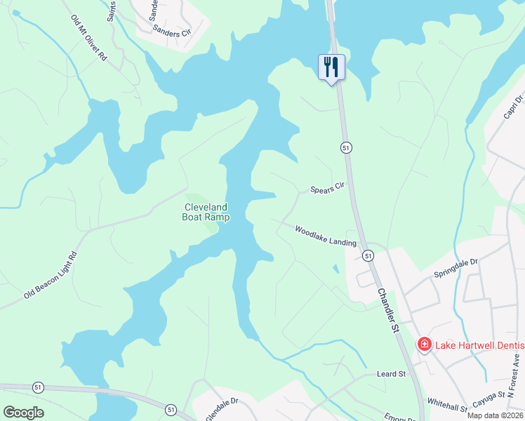 map of restaurants, bars, coffee shops, grocery stores, and more near 320 Woodlake Landing in Hartwell