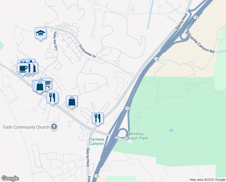 map of restaurants, bars, coffee shops, grocery stores, and more near 23725 Orange Blossom Drive in Santa Clarita