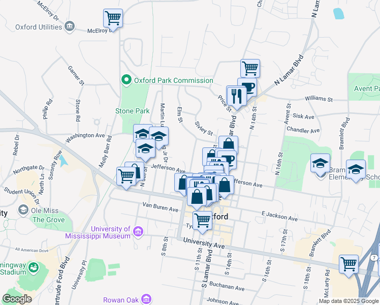 map of restaurants, bars, coffee shops, grocery stores, and more near 547 North 9th Street in Oxford