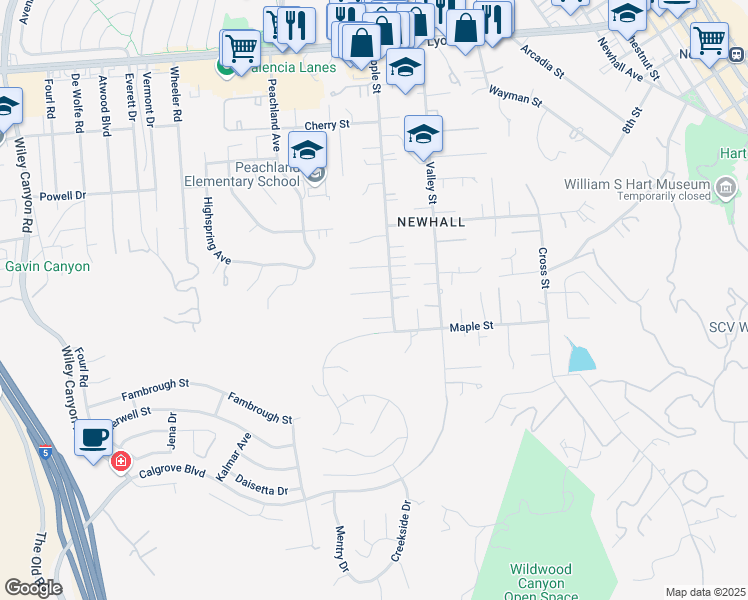 map of restaurants, bars, coffee shops, grocery stores, and more near 23501 Lloyd Houghton Place in Santa Clarita
