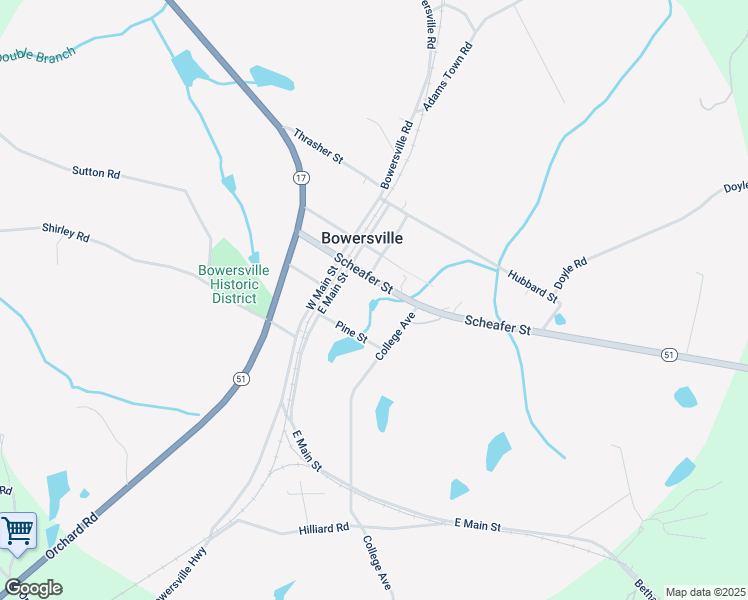 map of restaurants, bars, coffee shops, grocery stores, and more near 8512 Scheafer Street in Bowersville