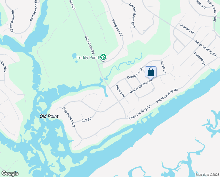 map of restaurants, bars, coffee shops, grocery stores, and more near 218 Olde Point Road in Hampstead