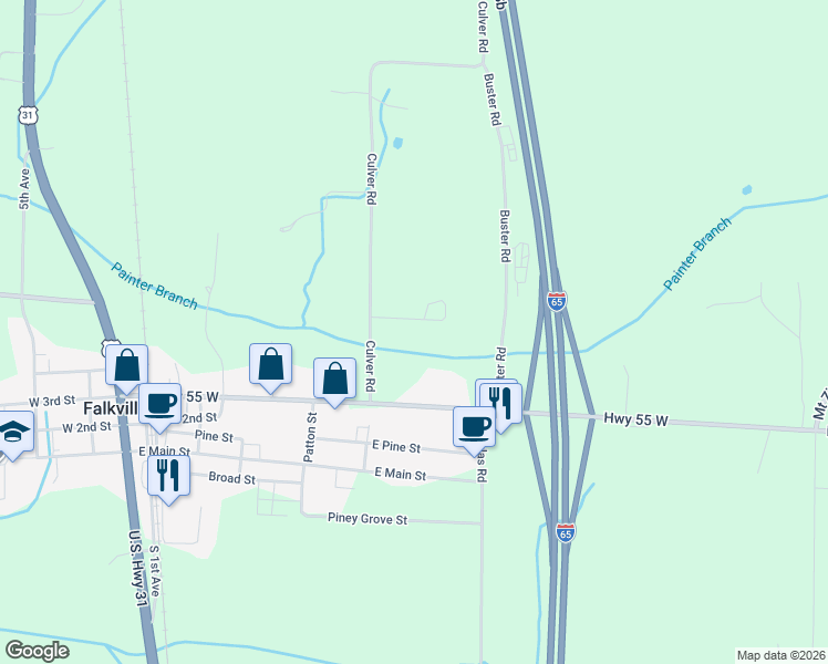 map of restaurants, bars, coffee shops, grocery stores, and more near 76 Sam Gordon Drive in Falkville