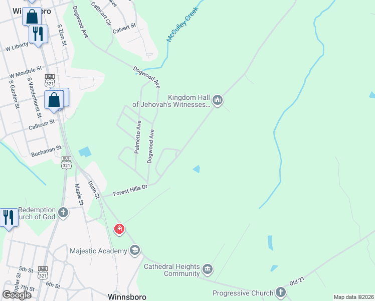 map of restaurants, bars, coffee shops, grocery stores, and more near 403 Forest Hills Dr in Winnsboro